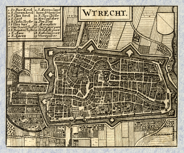 212025 Plattegrond van de stad Utrecht met directe omgeving; met stratenplan, wegen en watergangen en gestileerde ...